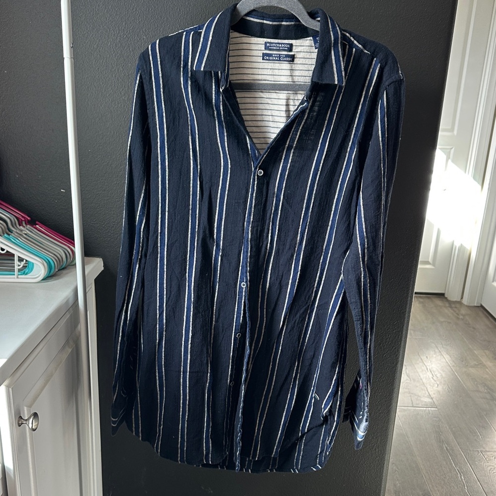 Scotch & Soda Classic Navy and White Striped Shirt